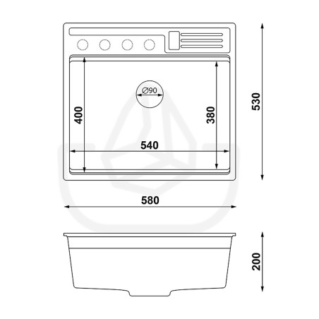 Rubin 60 Clean Zone Two Levels - Fregadero multifuncional con espacio para accesorios de granito  de una cubeta sin escurridor 