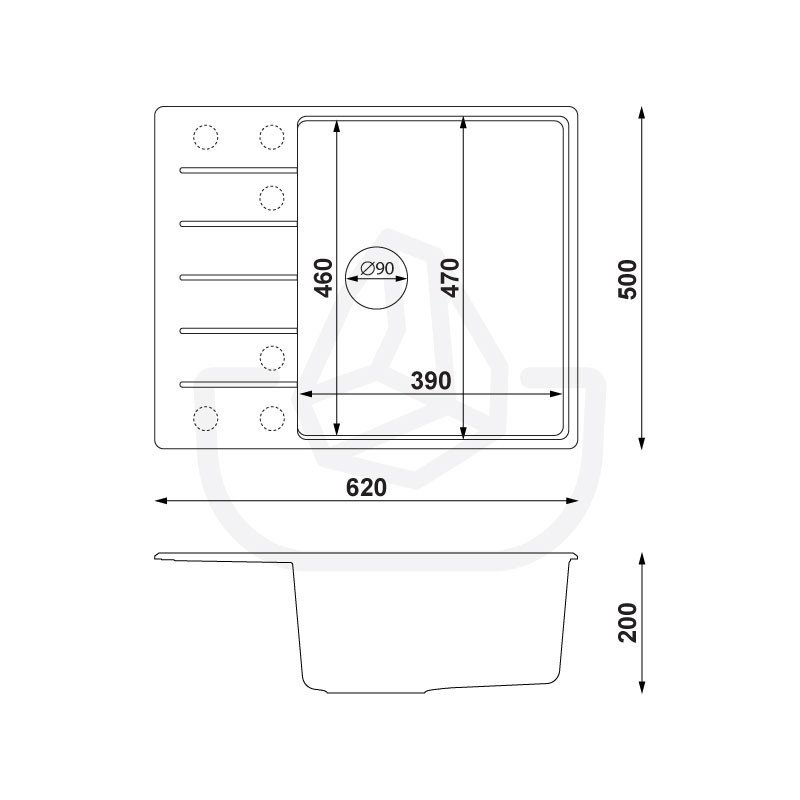 Ametyst 620-50 High Level - Fregadero de granito  de una cubeta con escurridor 