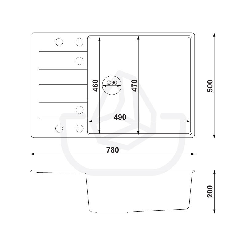 Ametyst 780-60 High Level - Fregadero de granito  de una cubeta con escurridor 