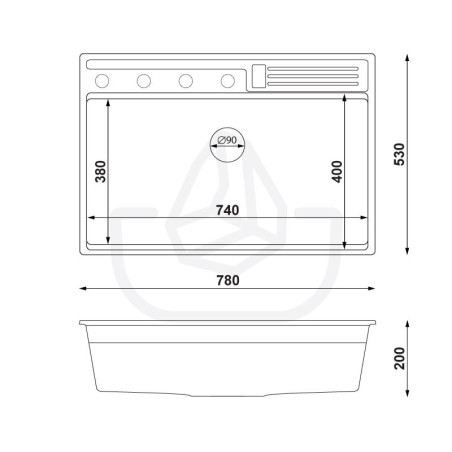 Rubin 80 Clean Zone Two Levels - Fregadero multifuncional con espacio para accesorios de granito  de una cubeta sin escurridor 