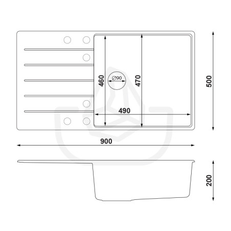 Ametyst 900-60 High Level - Fregadero de granito  de una cubeta con escurridor 