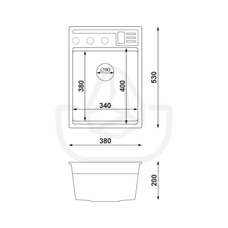 Rubin 40 Clean Zone Two Levels - Fregadero multifuncional con espacio para accesorios de granito  de una cubeta sin escurridor 