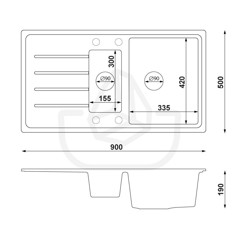 Ametyst 900-60 Dual - Fregadero de granito  de una cubeta y media con escurridor 