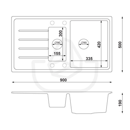 Ametyst 900-60 Dual - Fregadero de granito  de una cubeta y media con escurridor 