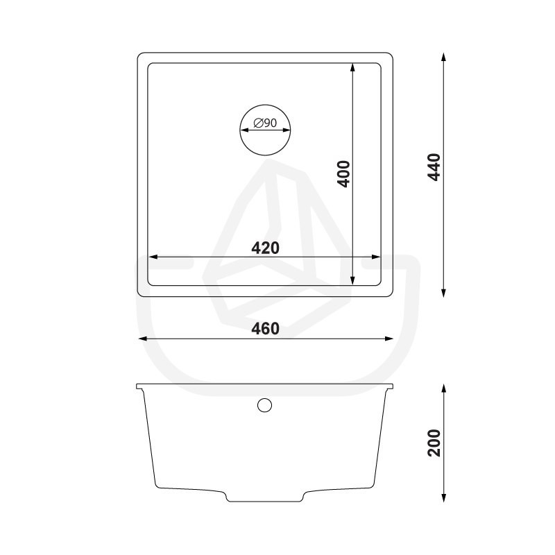 Garnet 50 Simple - Fregadero de granito bajo encimera  de una cubeta