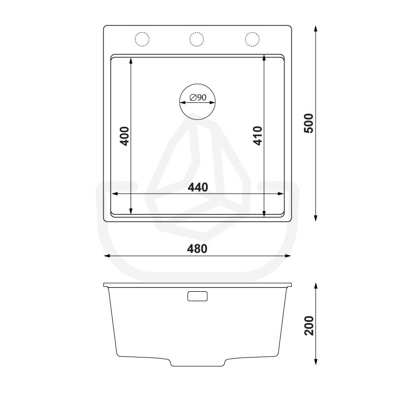 Rubin 50 High Level - Fregadero multifuncional de granito  de una cubeta sin escurridor 