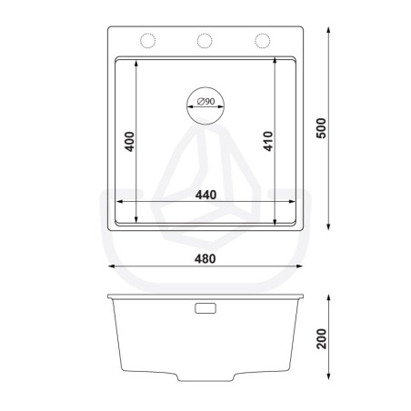 Rubin 50 High Level - Fregadero multifuncional de granito  de una cubeta sin escurridor 