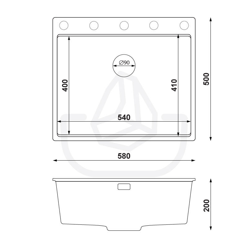 Rubin 60 High Level - Fregadero multifuncional de granito  de una cubeta sin escurridor 