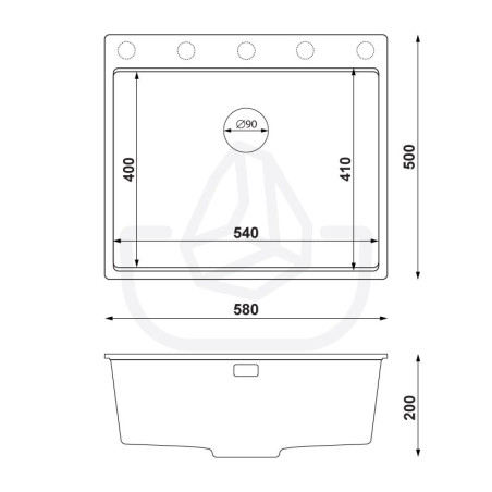 Rubin 60 High Level - Fregadero multifuncional de granito  de una cubeta sin escurridor 