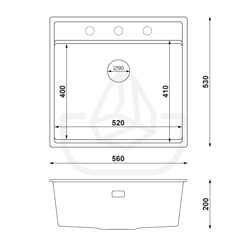 Sodalite 60 Lower Inset - Fregadero multifuncional con espacio para accesorios de granito  de una cubeta sin escurridor 